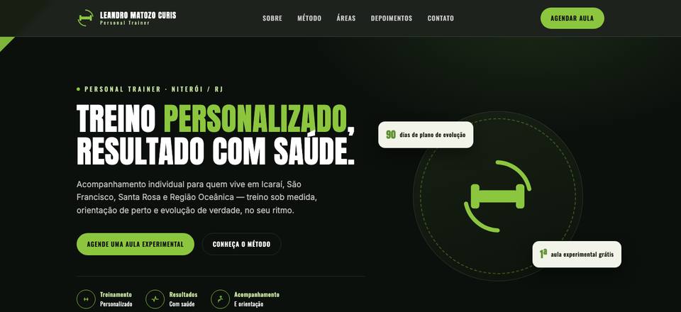 Página de Leandro Matozo Curis, personal trainer