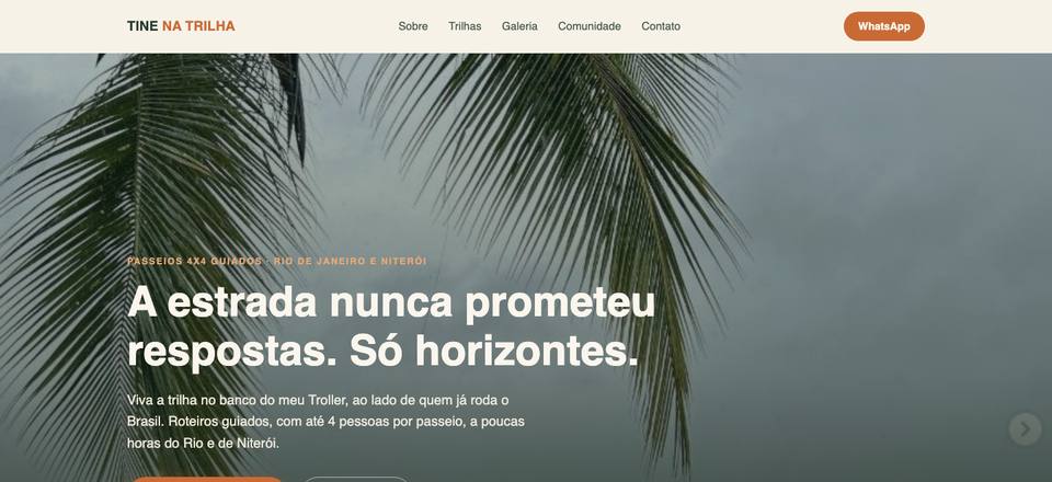 Página inicial da Tine na Trilha